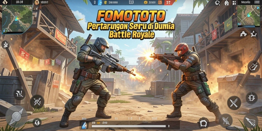Screenshot gameplay FOMOTOTO yang menunjukkan aksi seru Battle Royale.