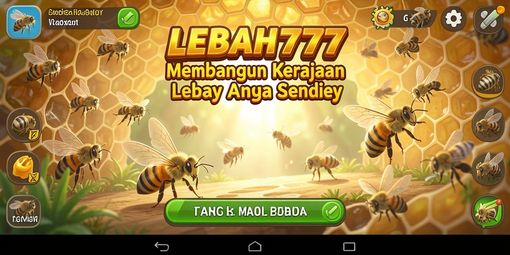 Screenshot gameplay LEBAH777 menampilkan peternakan lebah yang sedang dikelola.